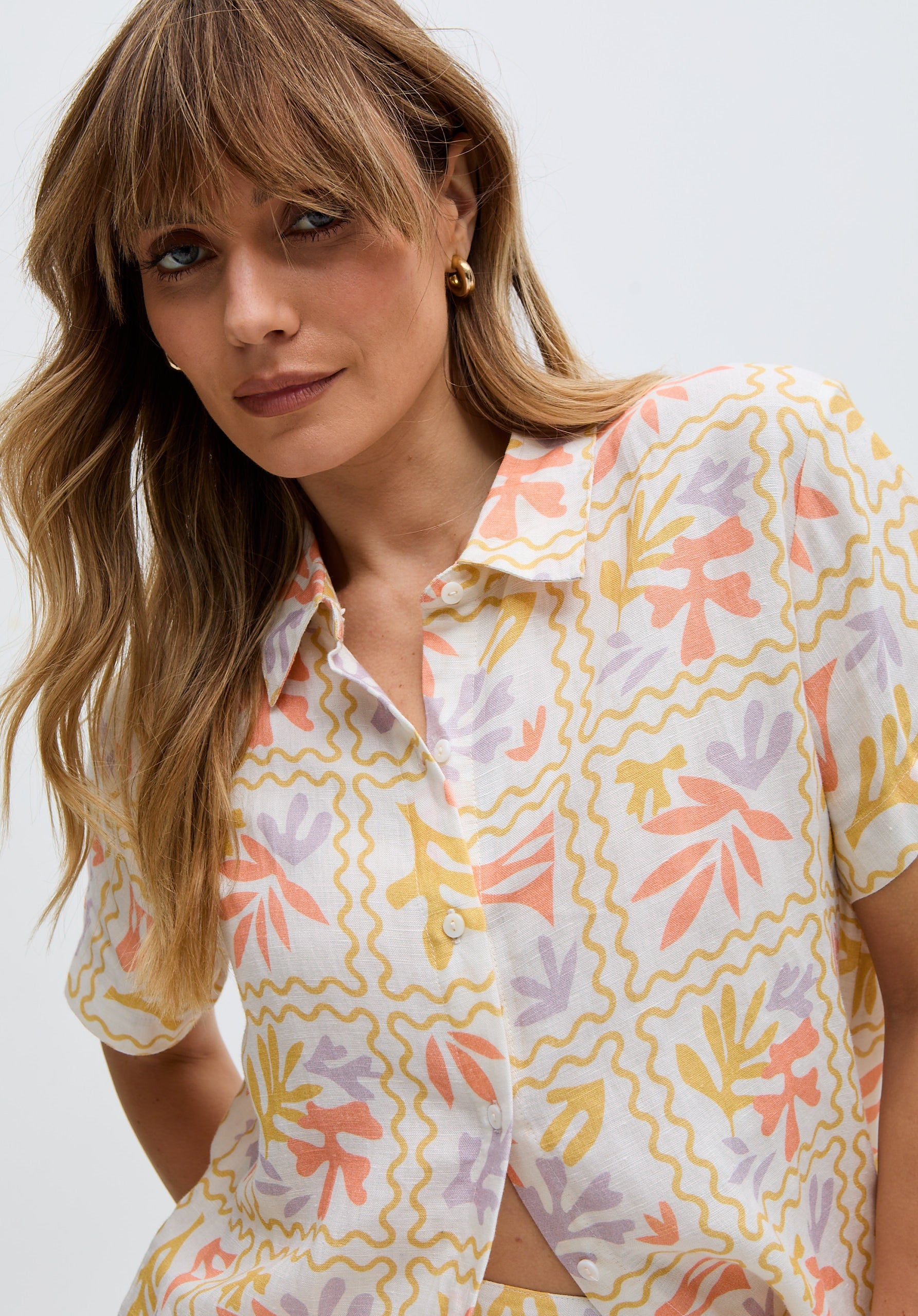 Matisse Button Down Patchwork Floral Print Shirt In Multi