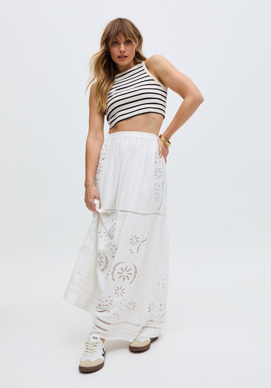 Georgina Lace Paneled Maxi Skirt In Whit