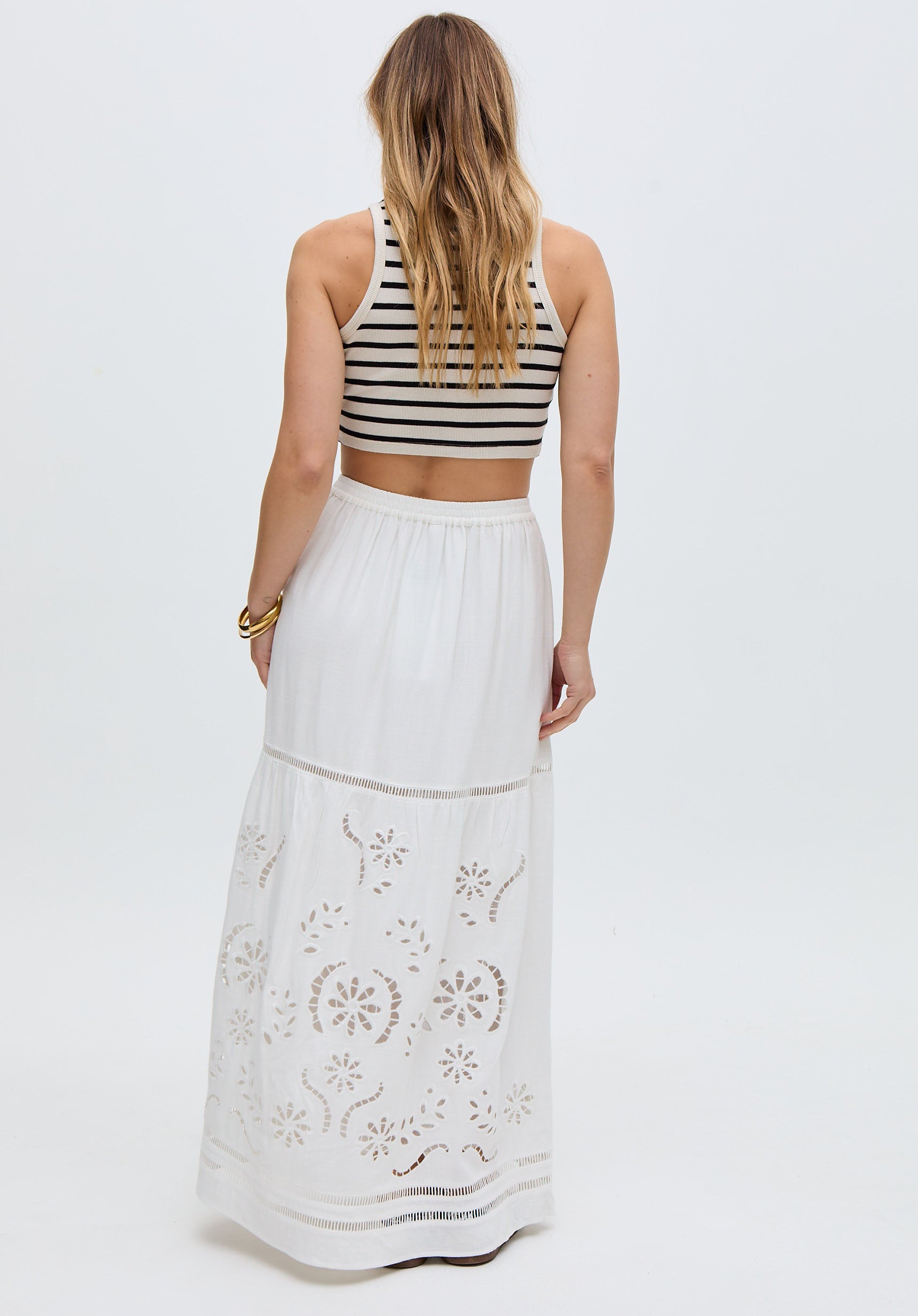 Georgina Lace Paneled Maxi Skirt In Whit