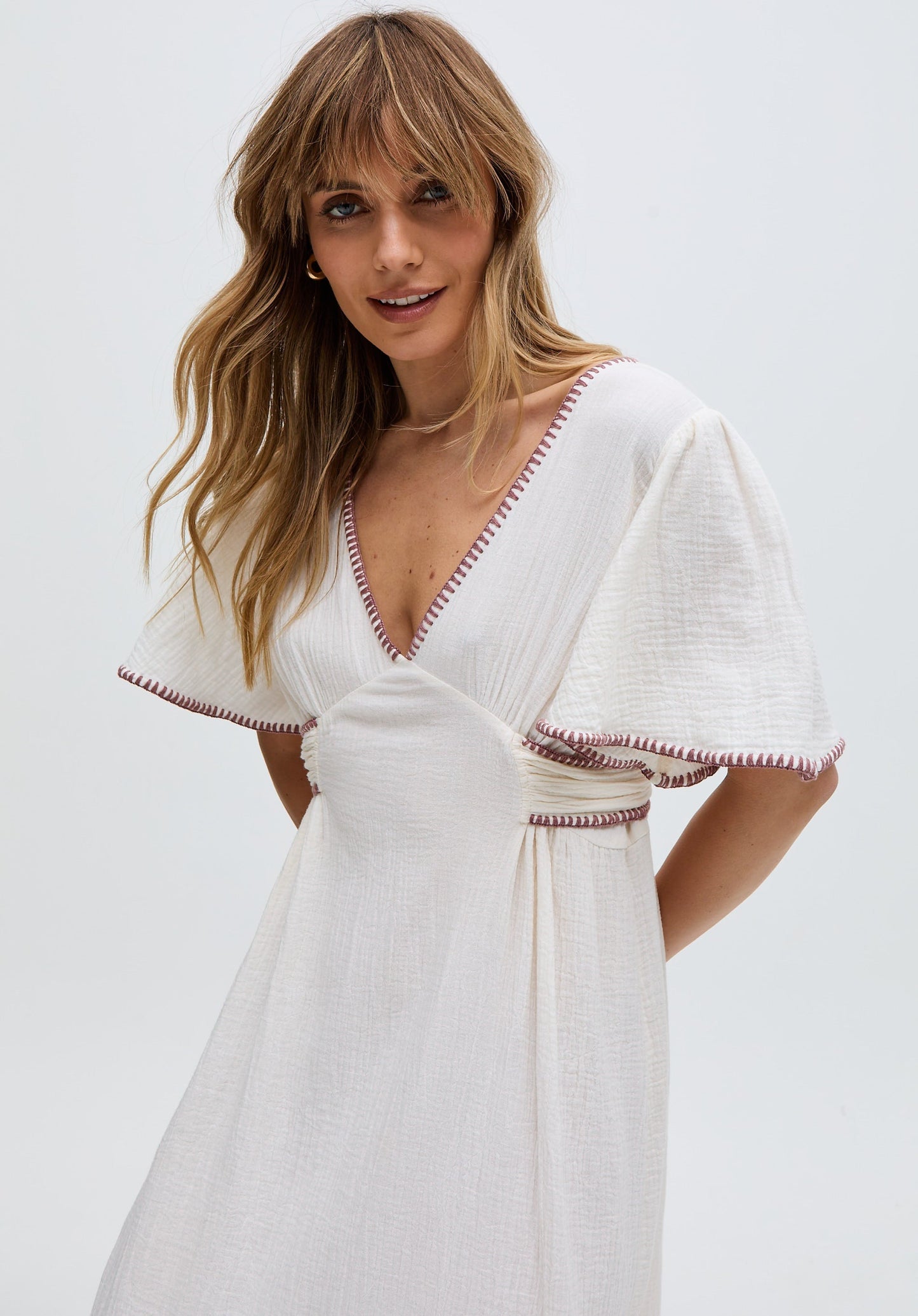 Delilah V-Neck Front Tie Midi Dress In White