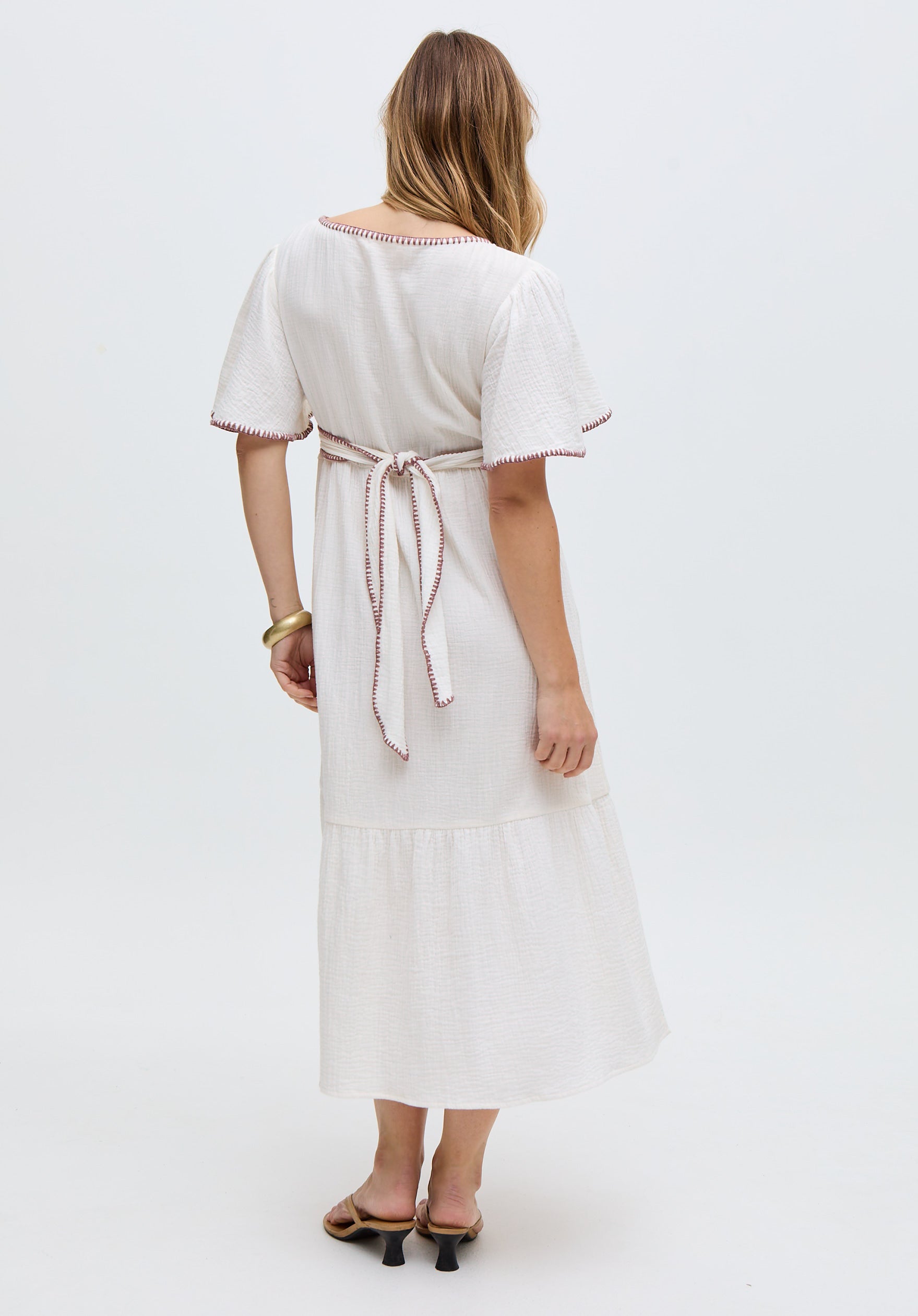 Delilah V-Neck Front Tie Midi Dress In White