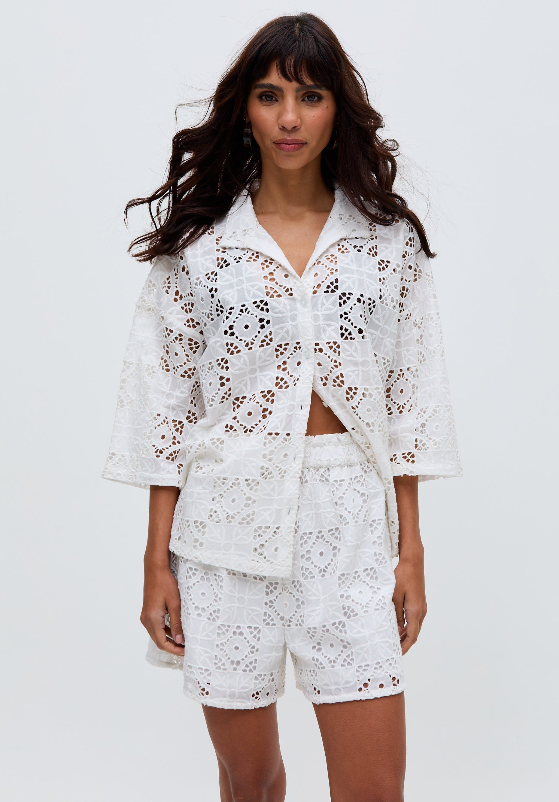 Shelli All Over Broderie Anglaise Shirt In White