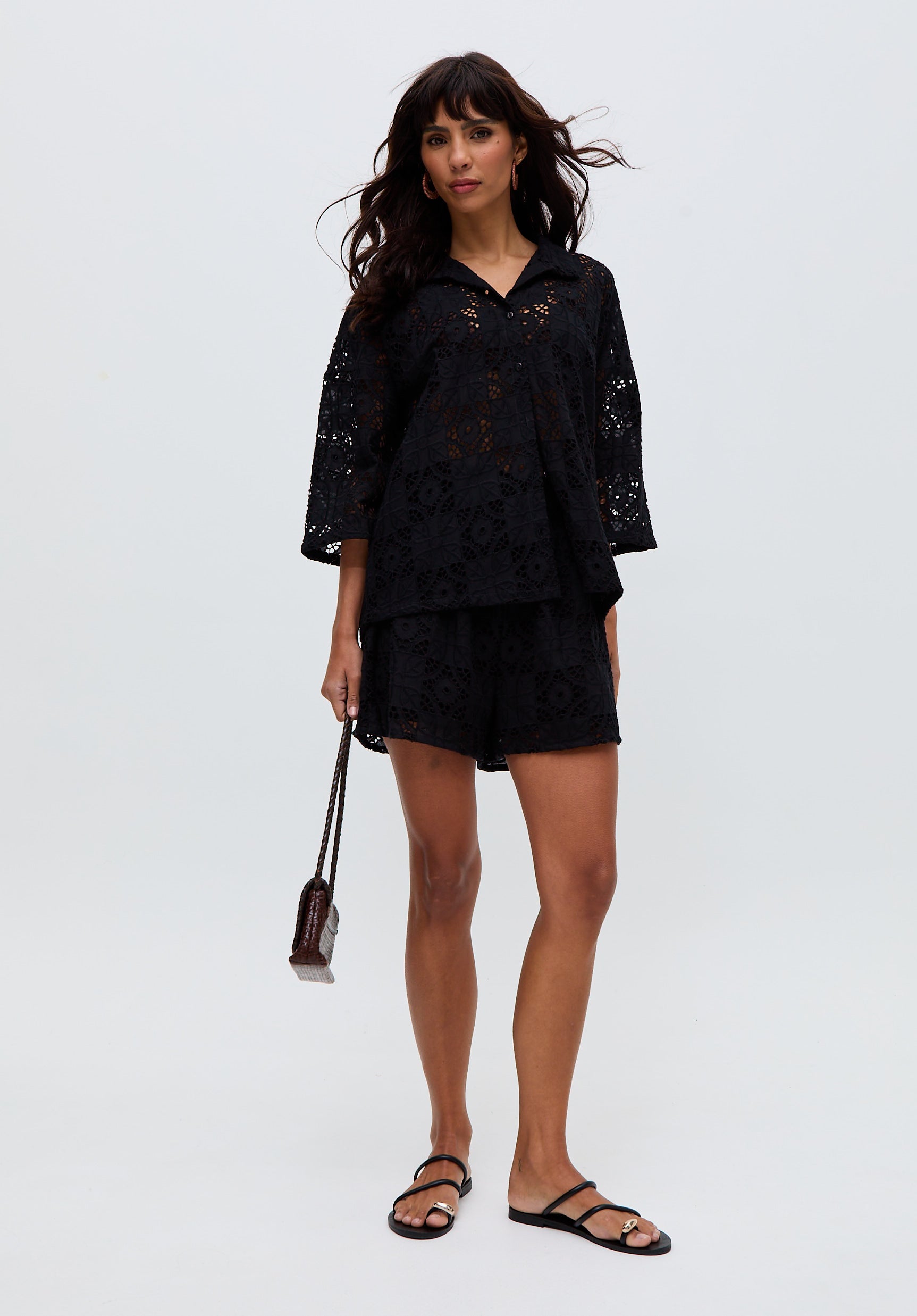 Shelli All Over Broderie Anglaise Shirt In Black