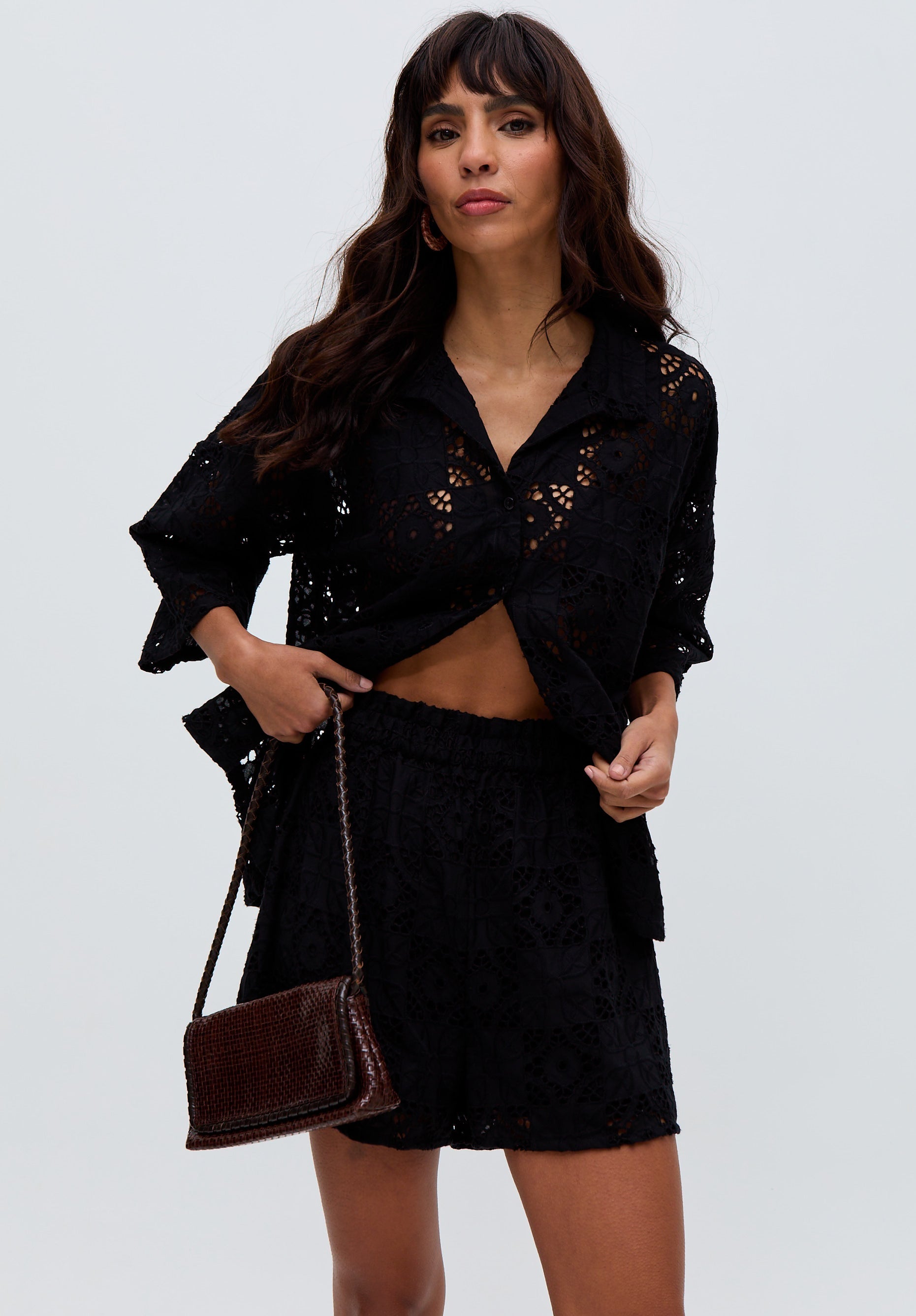 Shelli All Over Broderie Anglaise Shirt In Black