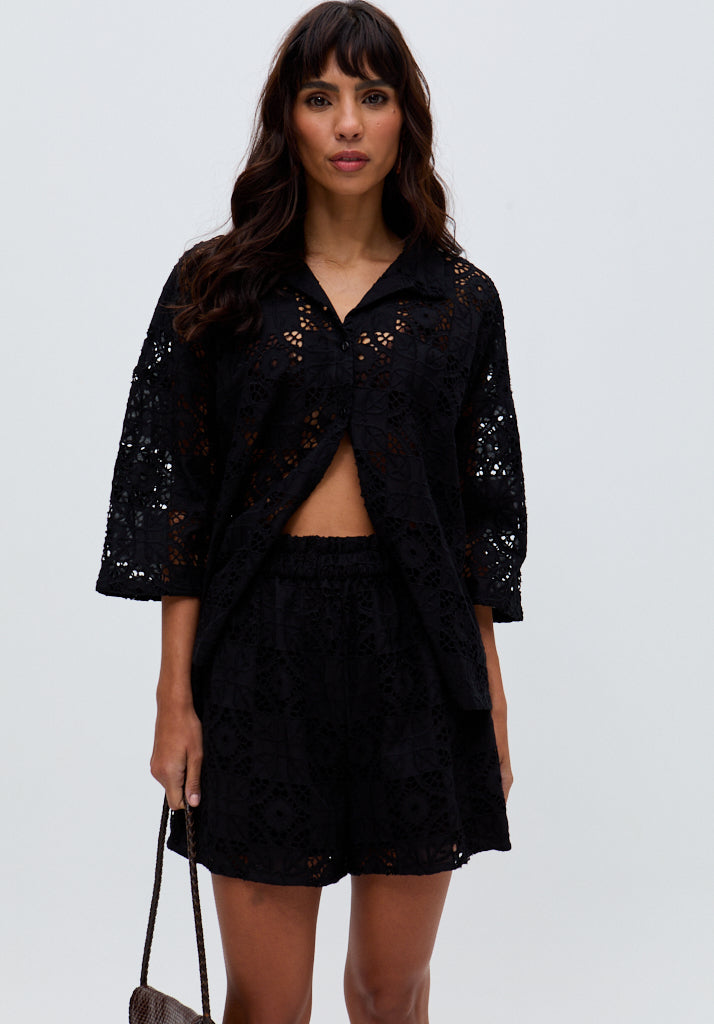 Shelli All Over Broderie Anglaise Short In Black