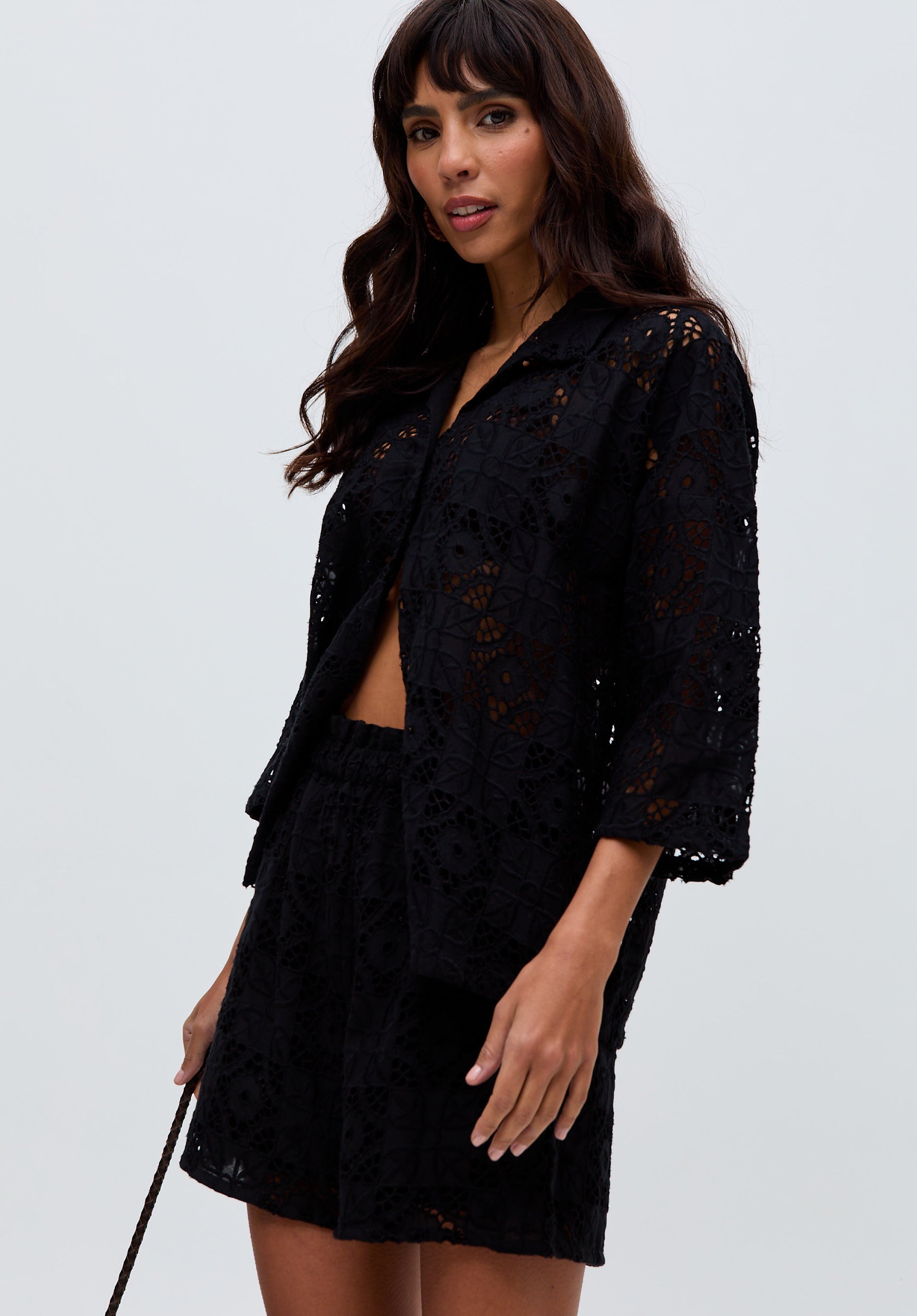 Shelli All Over Broderie Anglaise Shirt In Black