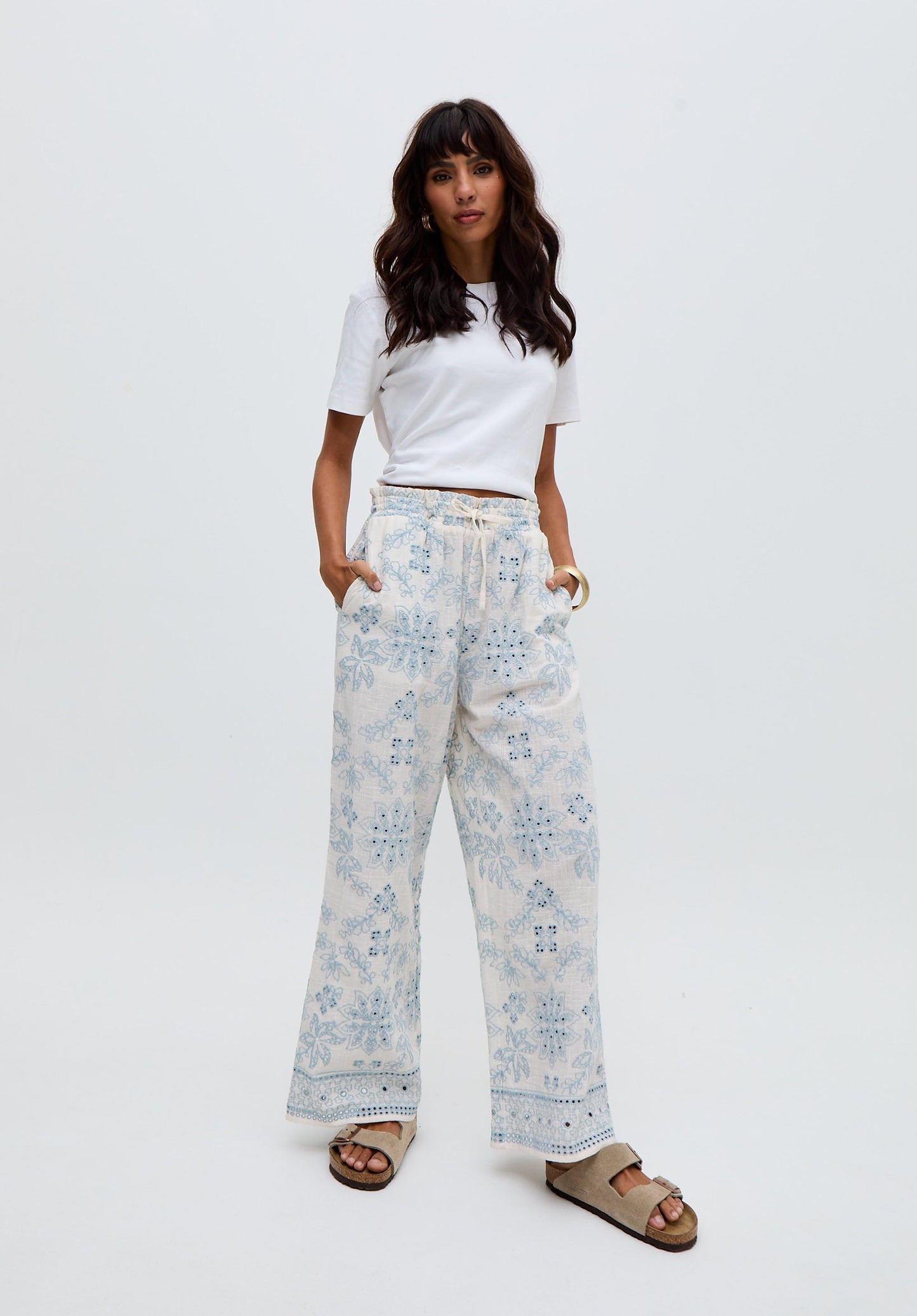 Cherice Wide leg All Over Embroidered Trouser In White