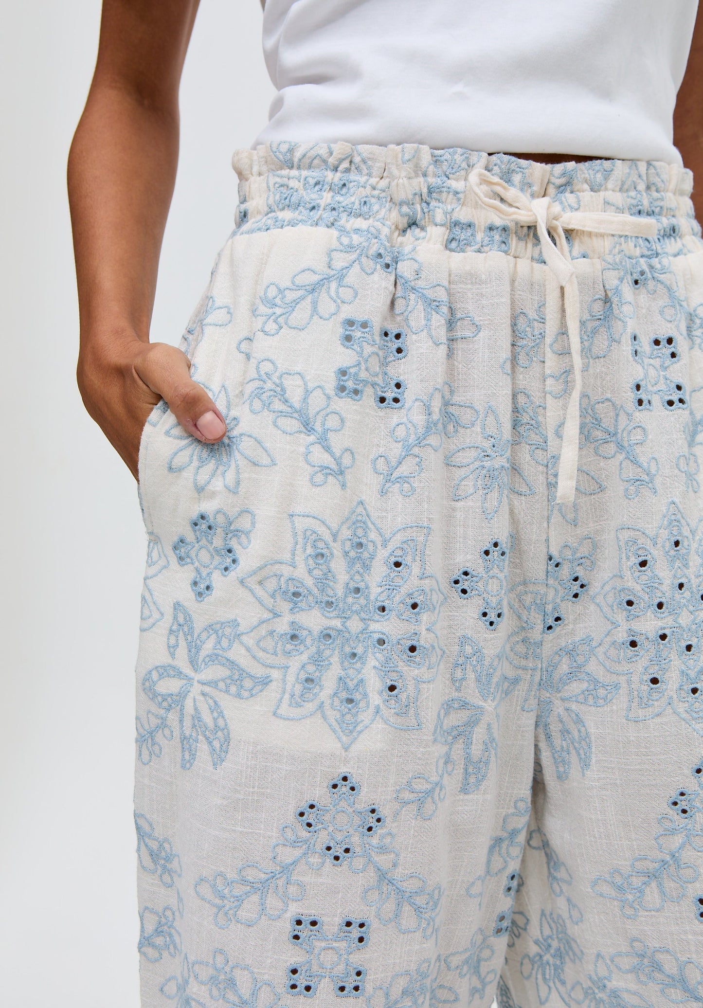 Cherice Wide leg All Over Embroidered Trouser In White