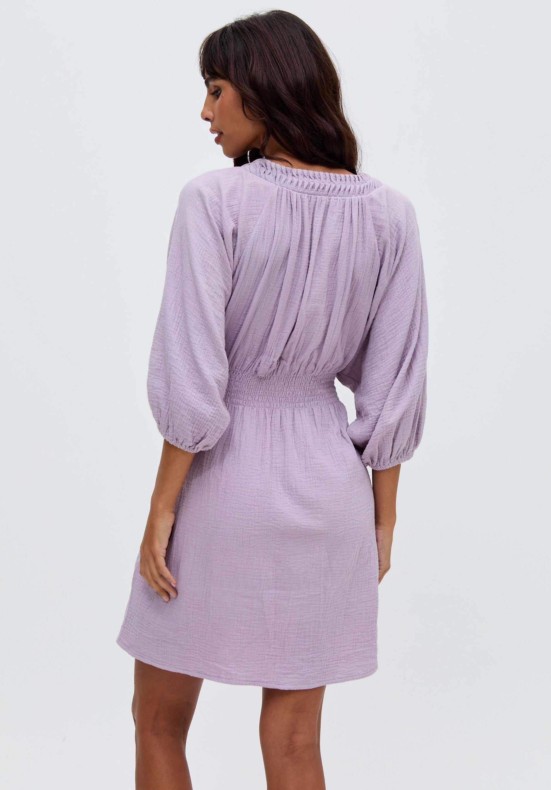 Soipoi Ruched V-Neck Mini Dress In Purple