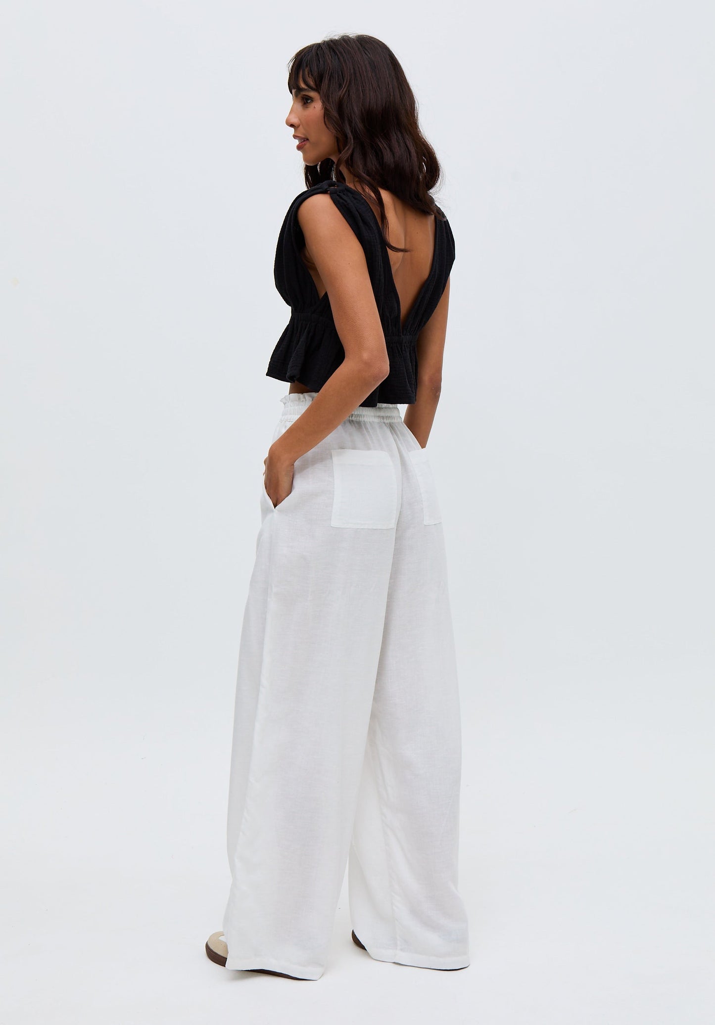 Katty Deep-V Neck Blouse In Black