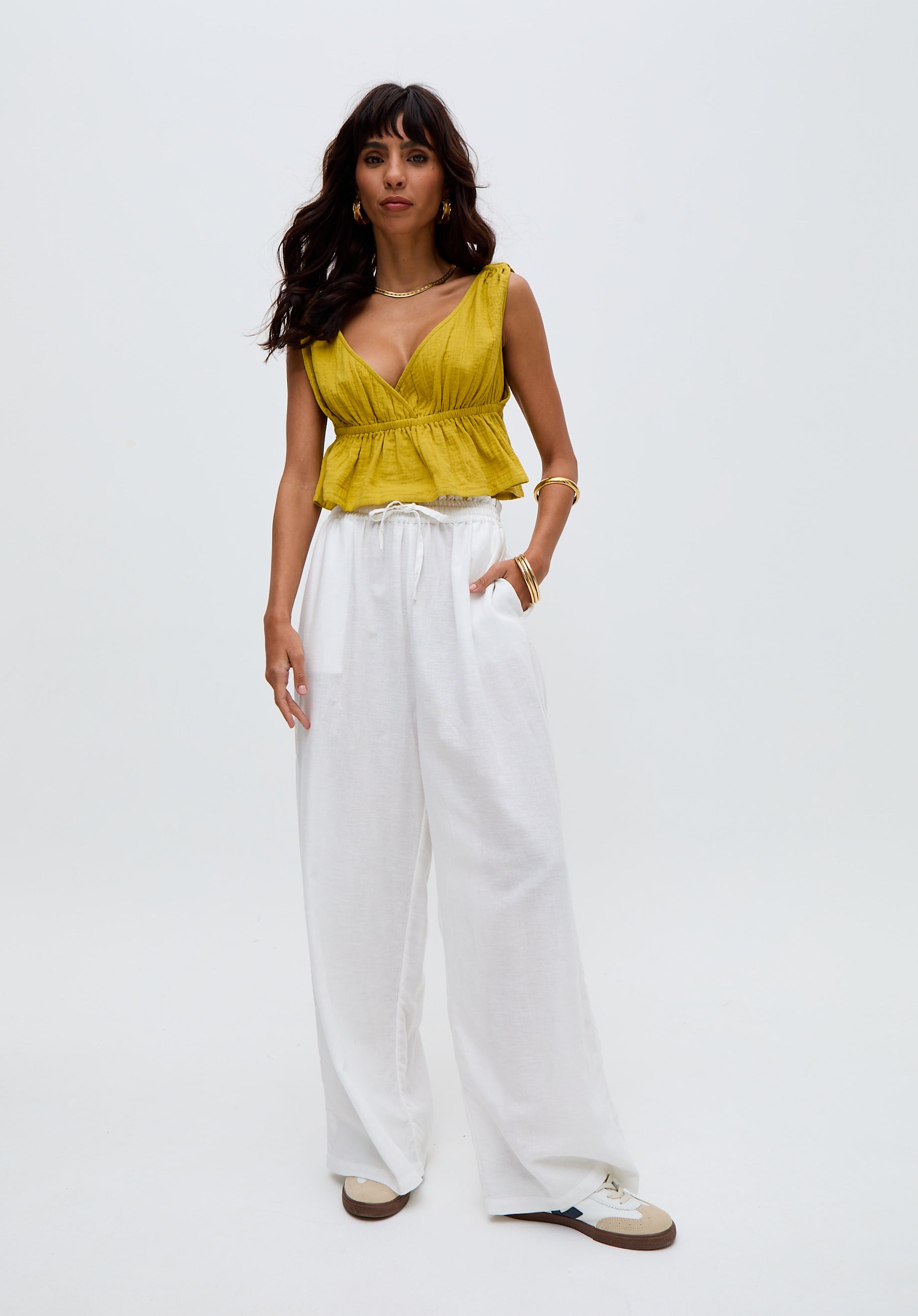 Katty Deep-V Neck Blouse In Yellow