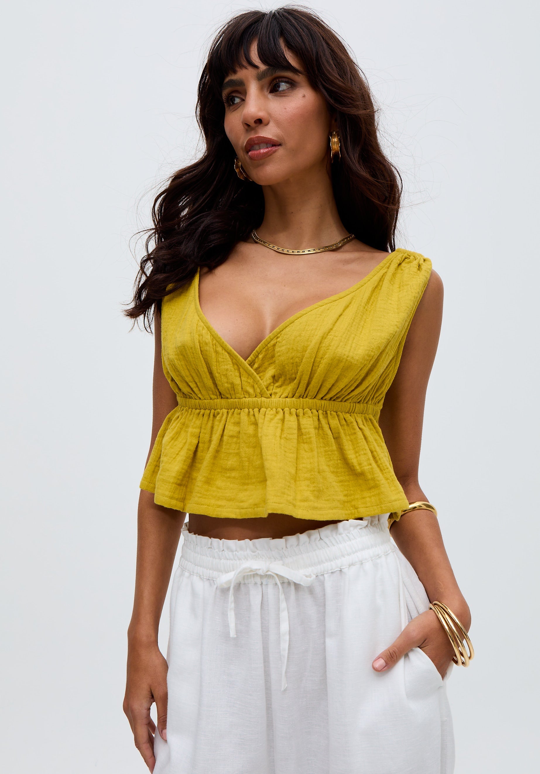 Katty Deep-V Neck Blouse In Yellow