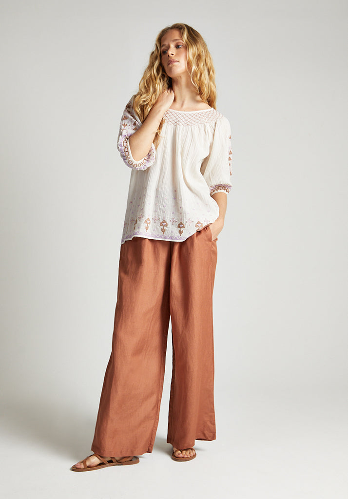 Alba Embroidered Blouse in Cream