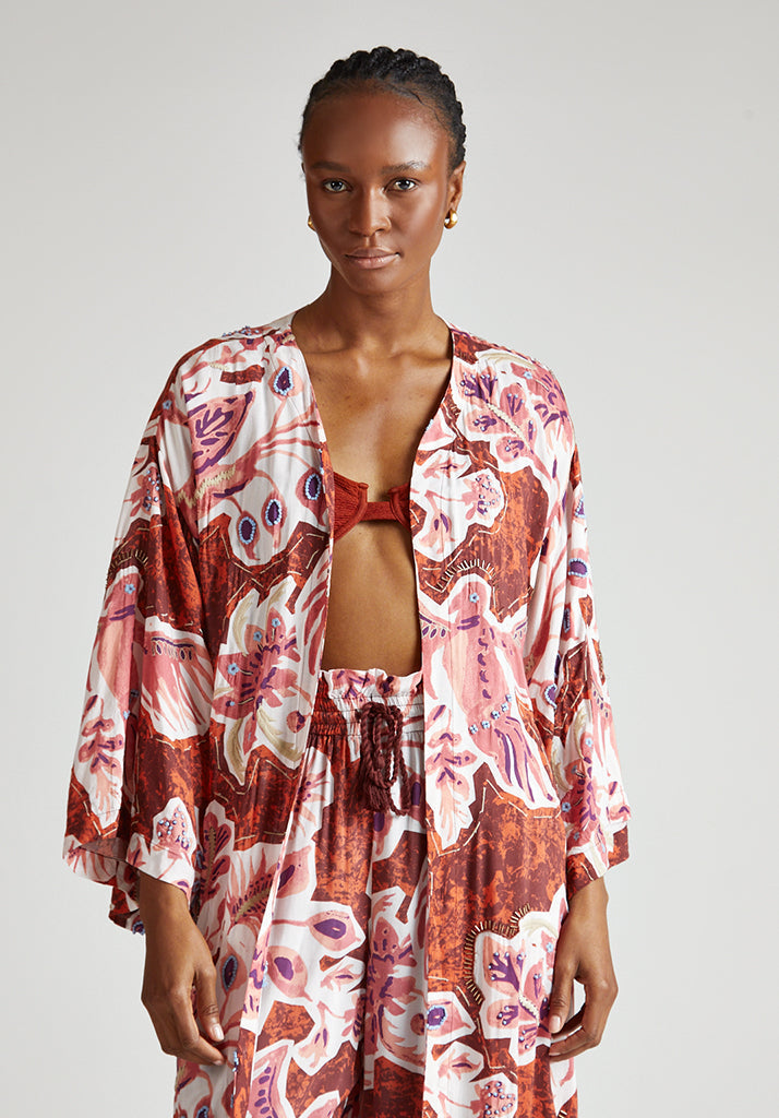 Amelia Kimono in Rust Multi