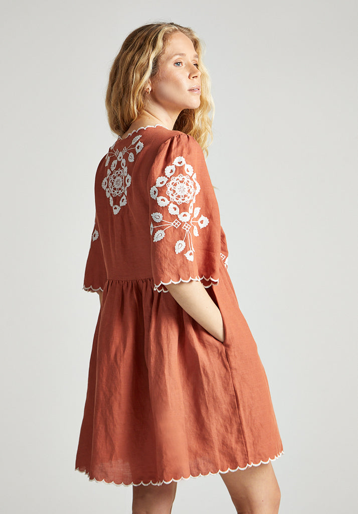 Arabella Mini Dress in Rust