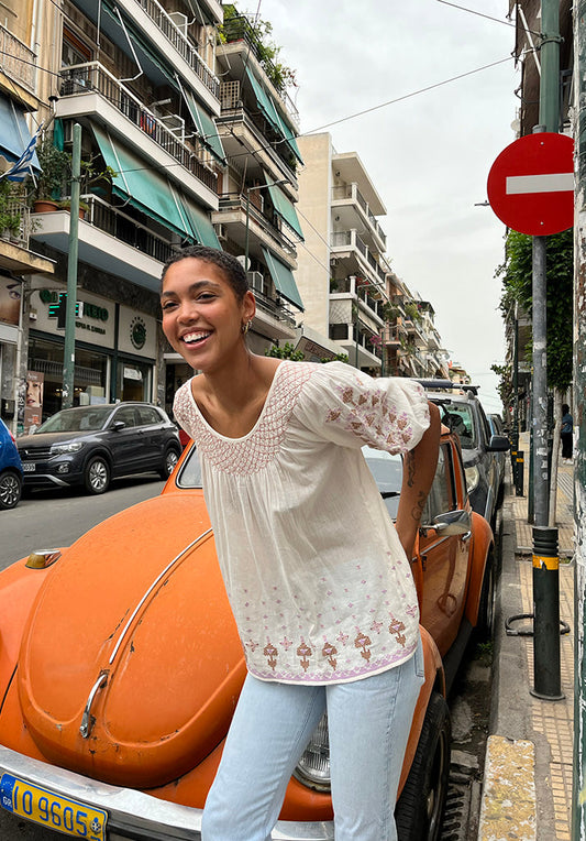 Alba Embroidered Blouse in Cream
