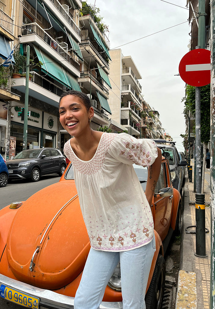 Alba Embroidered Blouse in Cream
