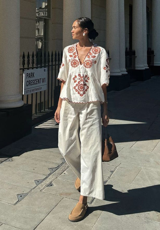 Aubrey blouse with rust embroidery 