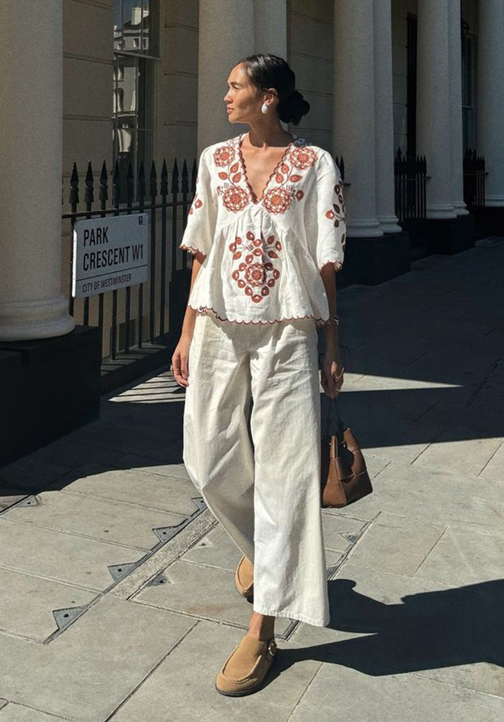 Aubrey blouse with rust embroidery