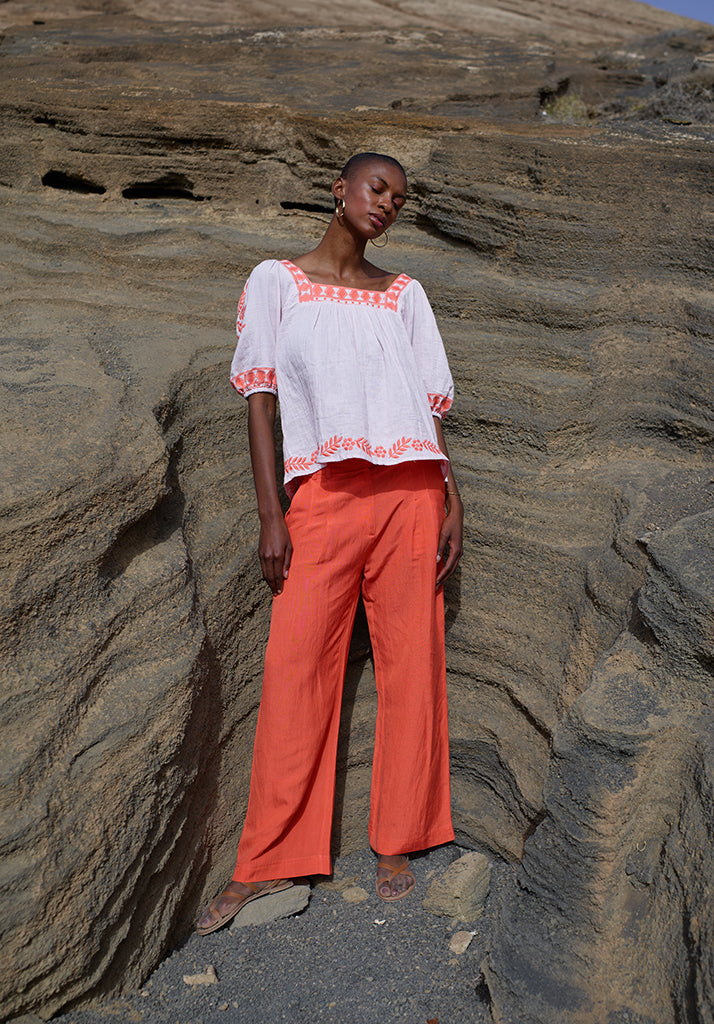 Clara Blouse in Lilac With Orange Embroidery