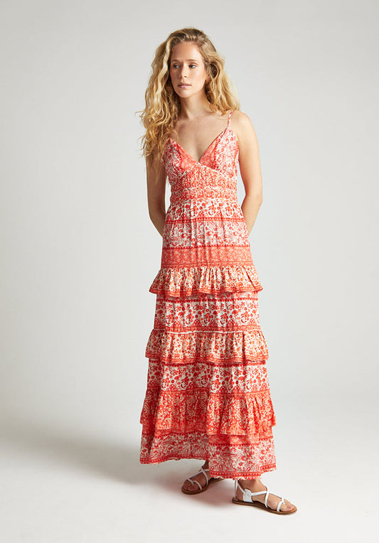 Feifei maxi tiered dress in orange multi