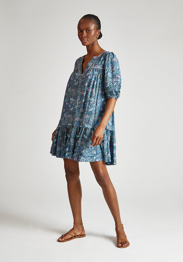 Grace Mini Dress in Teal Multi