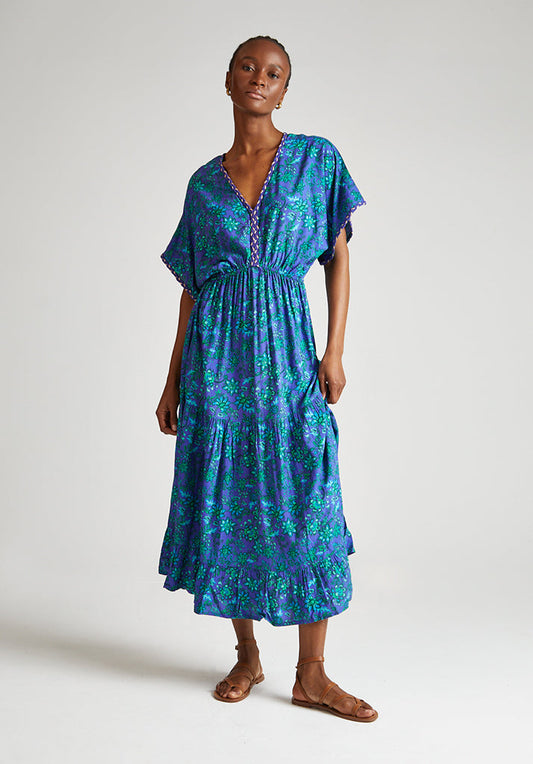 Iris Maxi Dress in Blue Green Multi