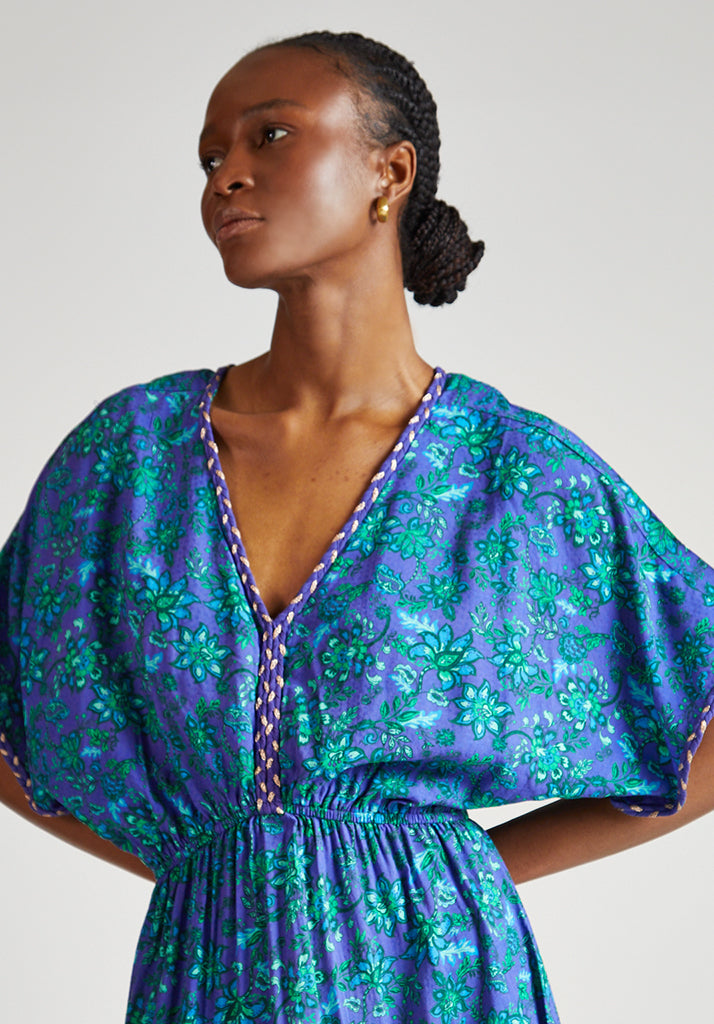 Iris Maxi Dress in Blue Green Multi