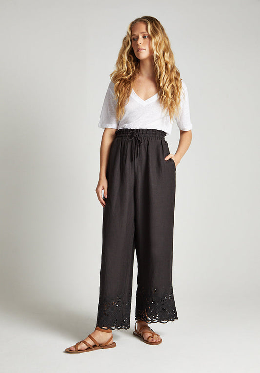 Laya black trouser with embroidery at hem