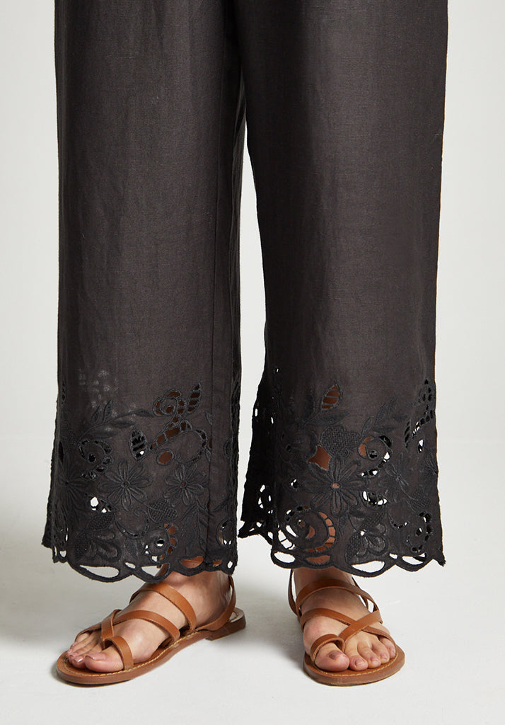 Laya black trouser with embroidery at hem