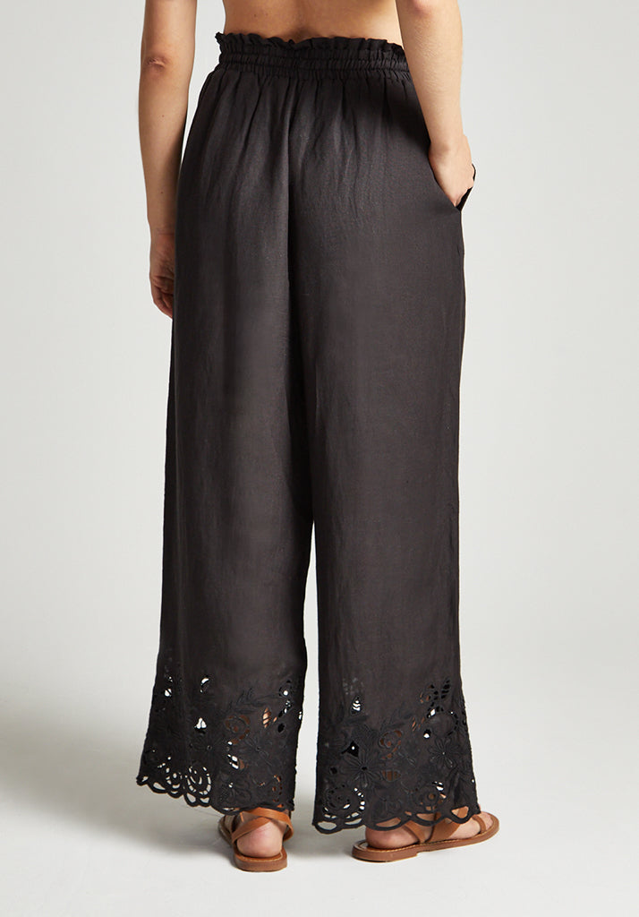 Laya black trouser with embroidery at hem