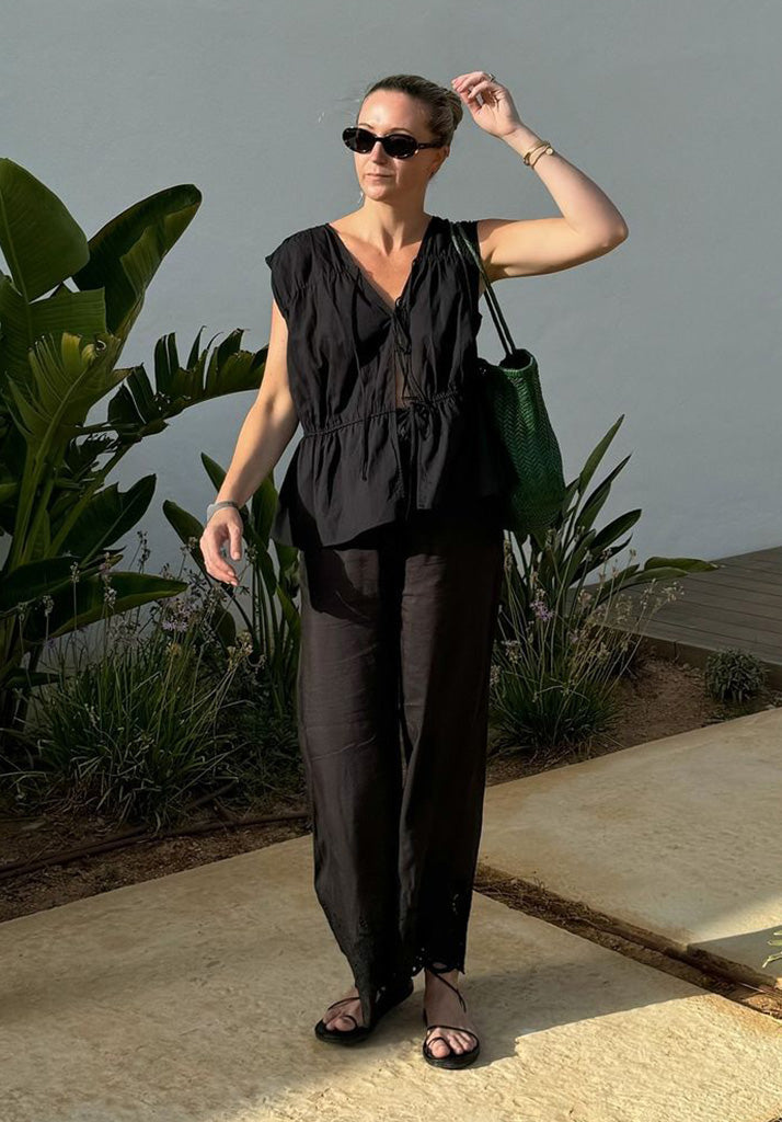 Laya black trouser with embroidery at hem