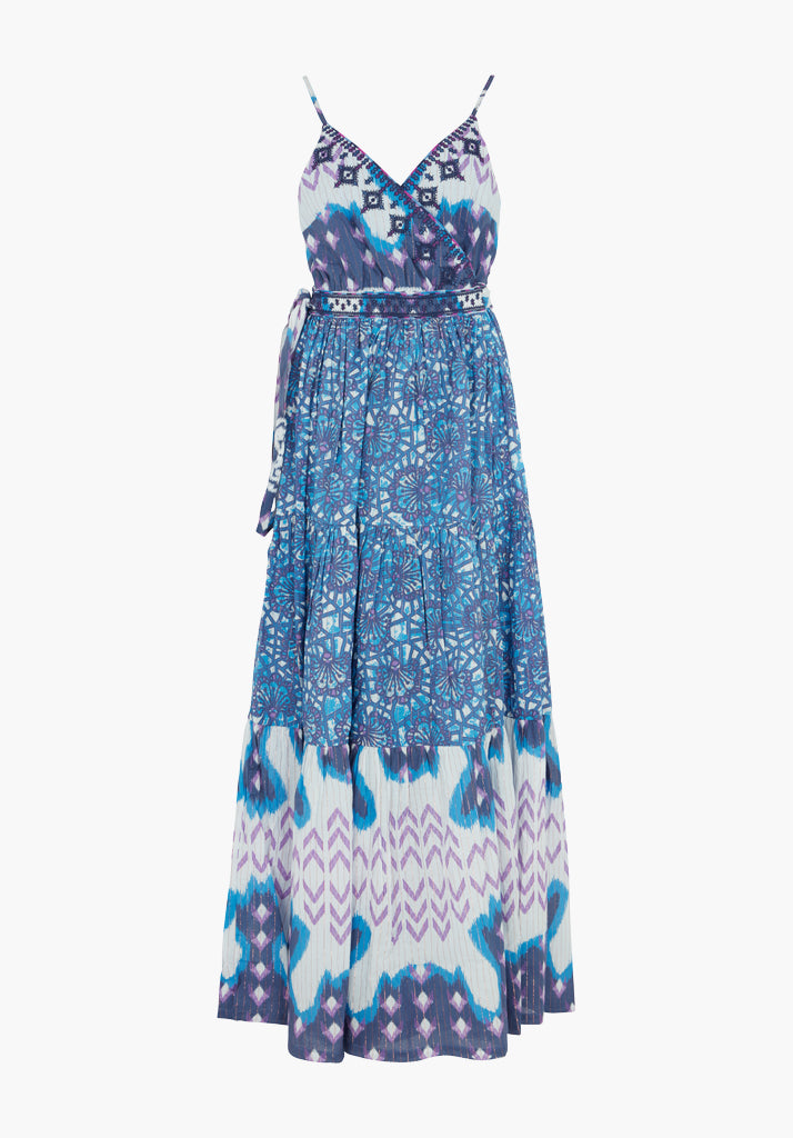 Blue Maxi Dress in Aztec Pattern