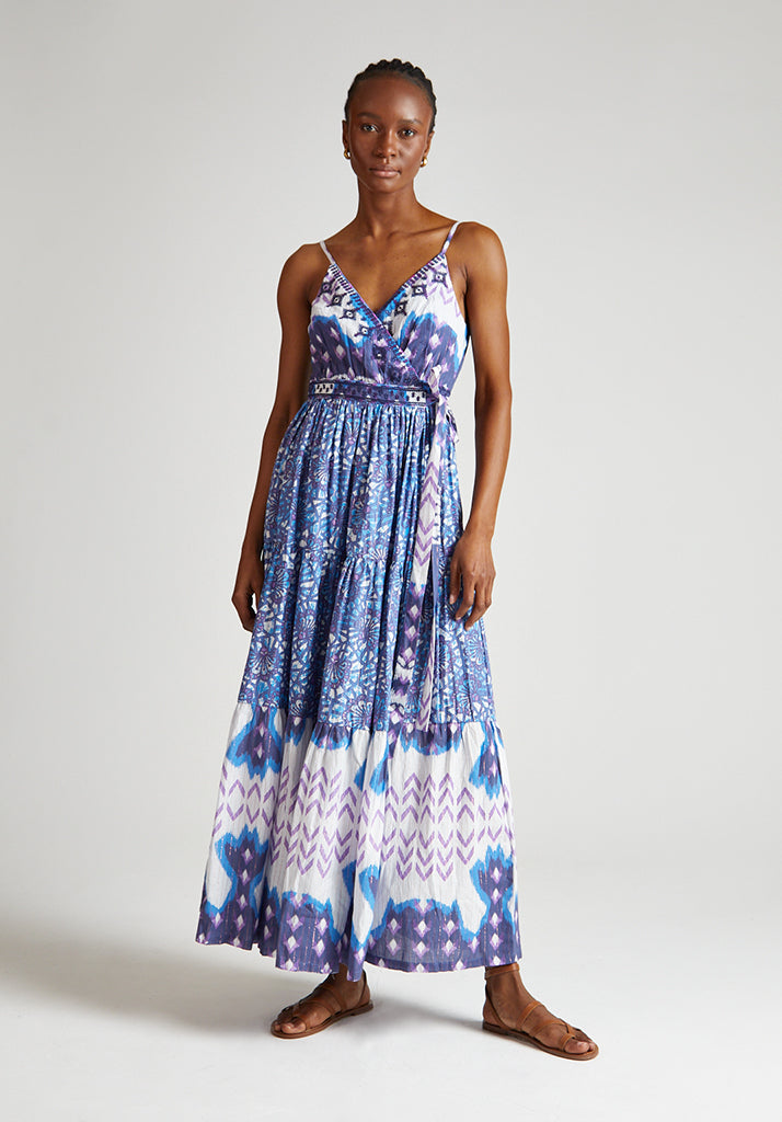 Blue Maxi Dress in Aztec Pattern