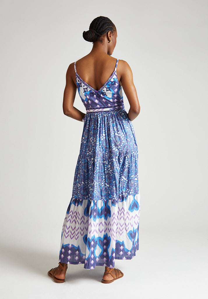 Blue Maxi Dress in Aztec Pattern