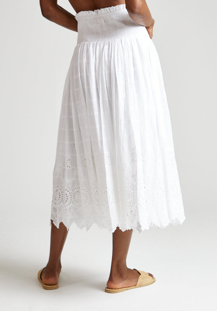 Mirella white skirt with ruching and embroidery