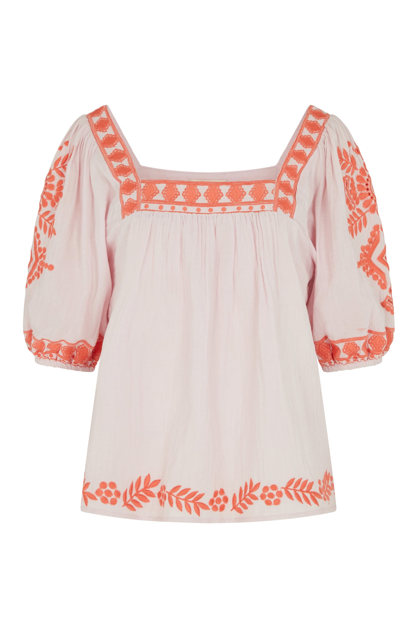 Clara Blouse in Lilac With Orange Embroidery