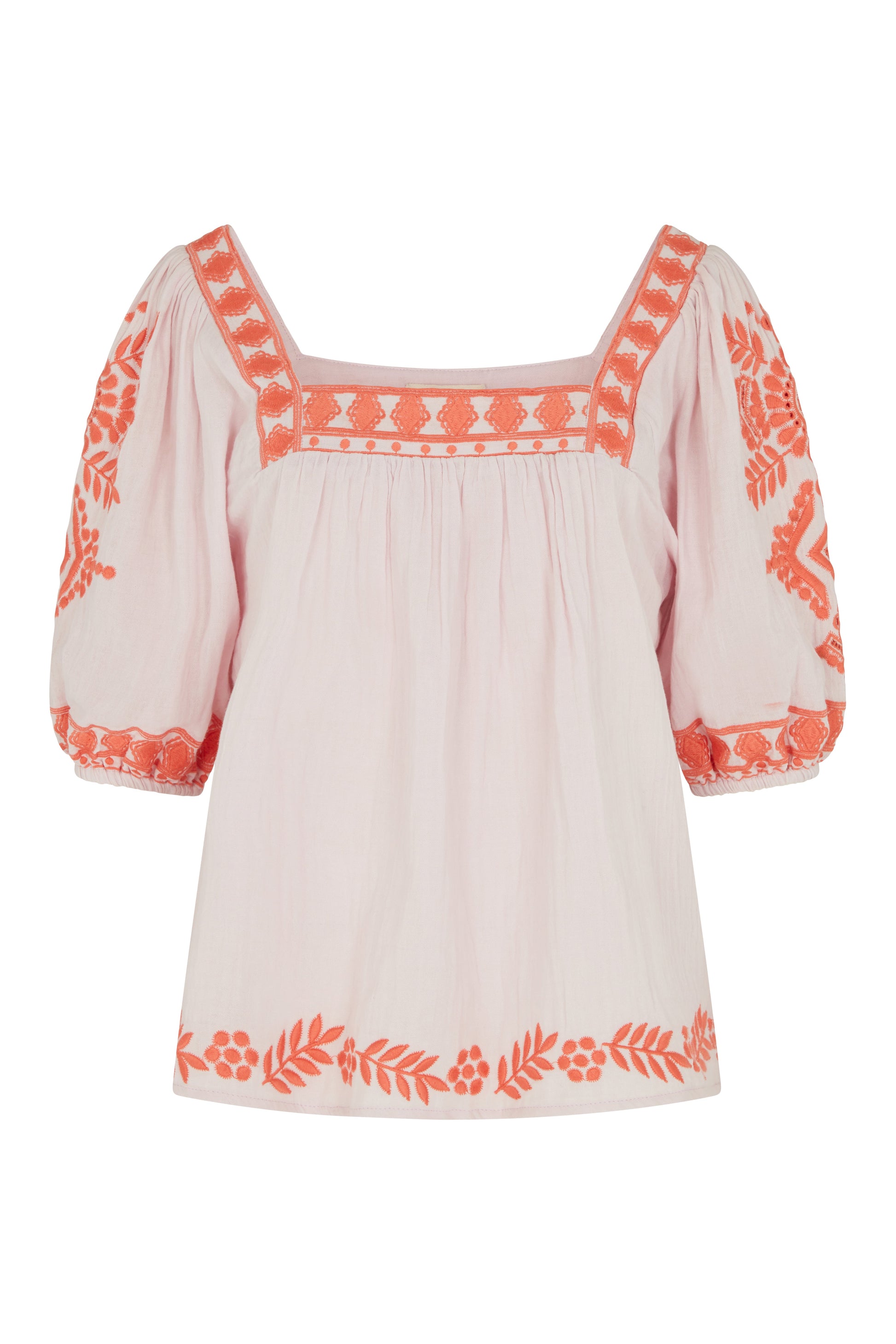 Clara Blouse in Lilac With Orange Embroidery